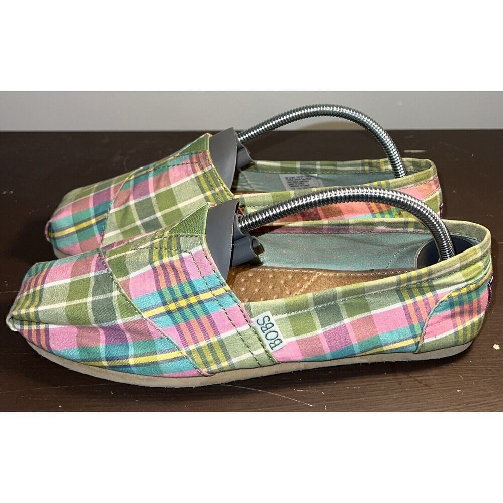 BOBS‎ Skechers Shoes Womens 7 Pink Stripes Slip On Espadrille Flats Casual 33594